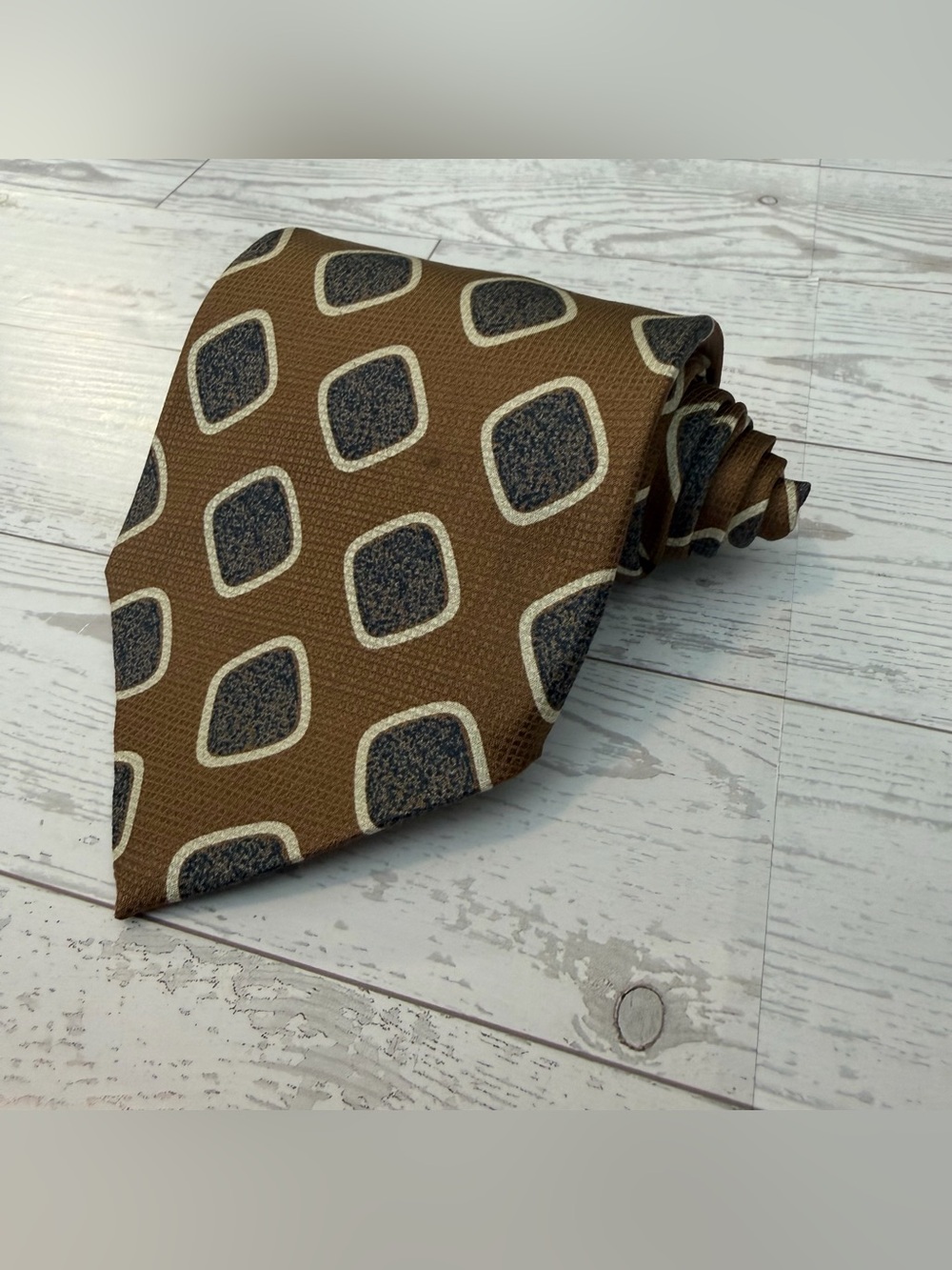 Giorgio Armani Silk Geometric Geometric Print Neck Tie Brown
